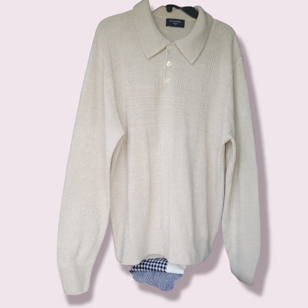 Dockers Men Polo Sweater 3 Button Long  Sleeve SOFT - Picture 5 of 6